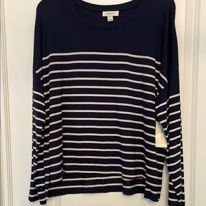 On-34th Navy Striped Women's Top